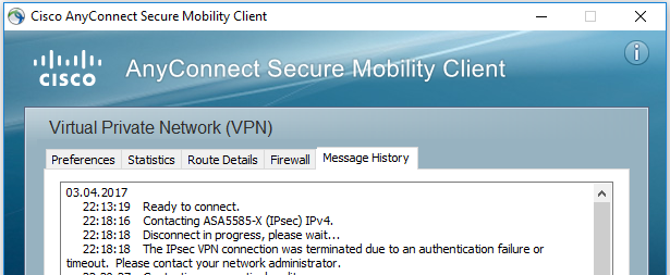 cisco anyconnect vpn authentication failed